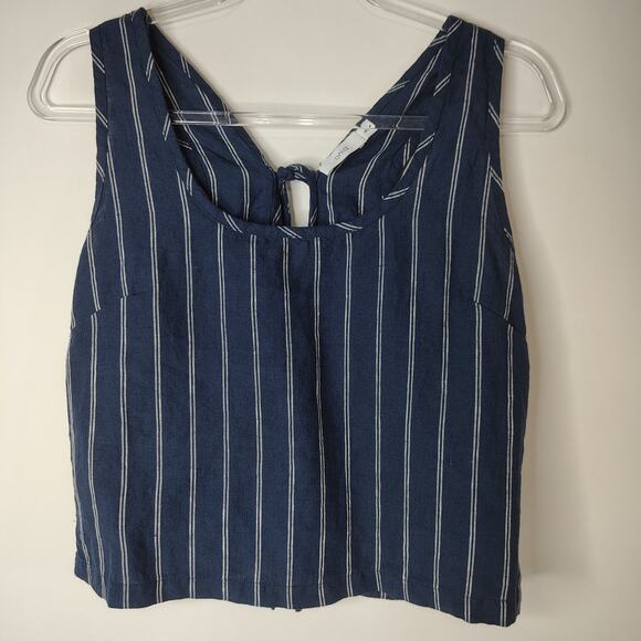 Onia Tank Top Womens Medium 100% Linen Navy Blue White Stripe Tie Open Back‎ - Picture 6 of 12